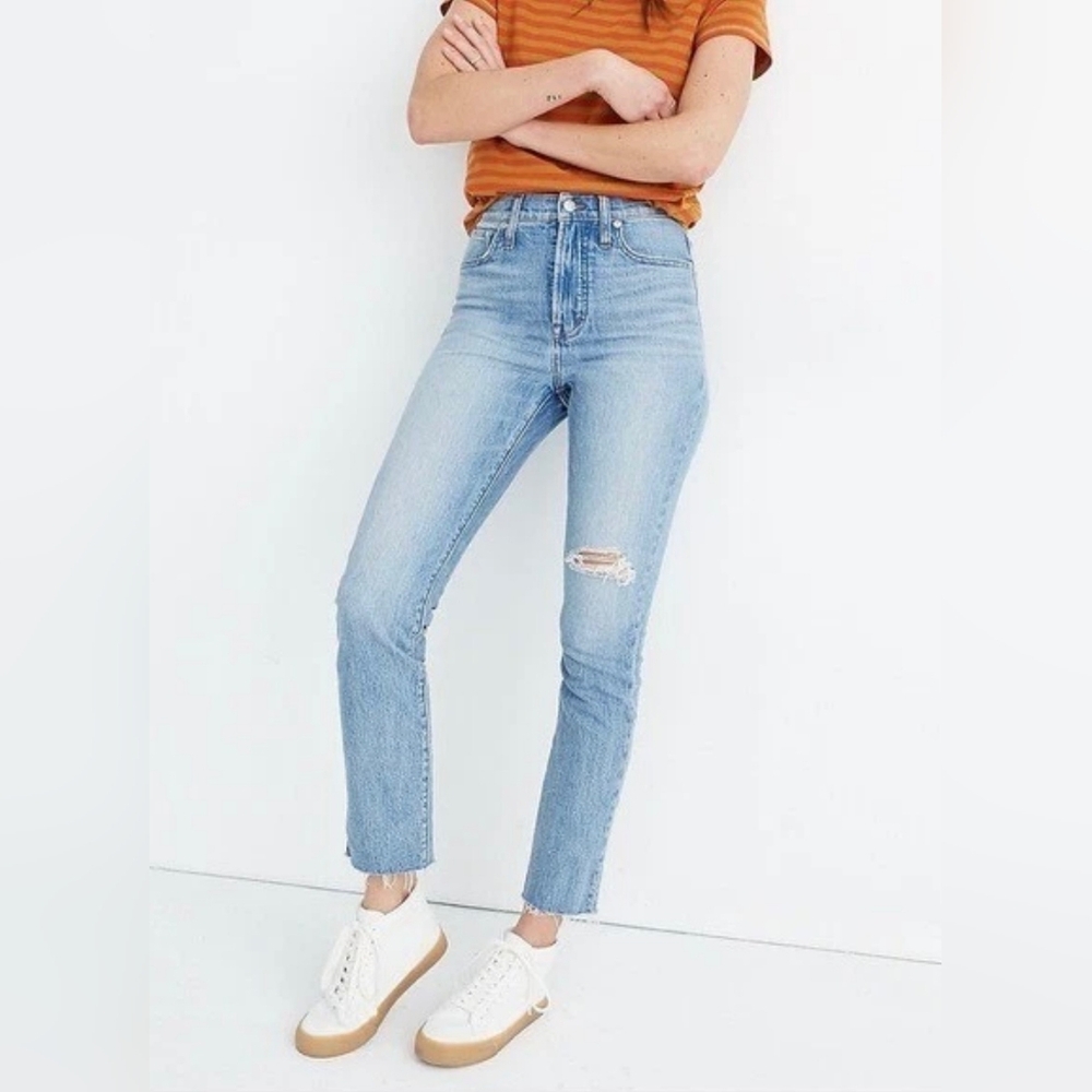 NWOT...Madewell The Perfect Vintage Crop Distressed Jeans Raw Hem Women’s 25 P.